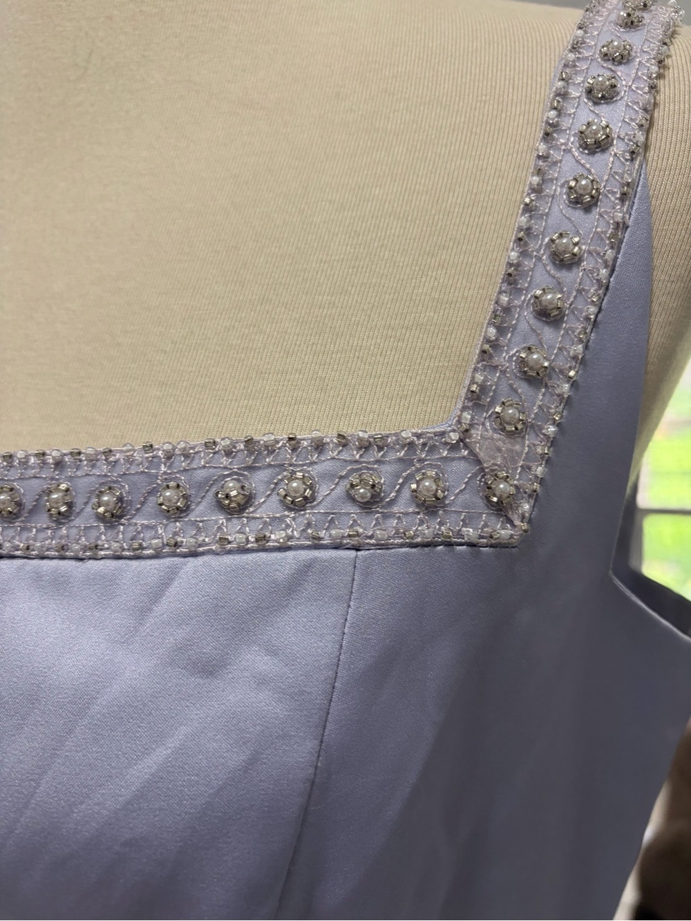 Elegant Periwinkle Square-Neck Satin Wedding Bridesmaid Dress with Beaded Straps - Picture 10 of 10